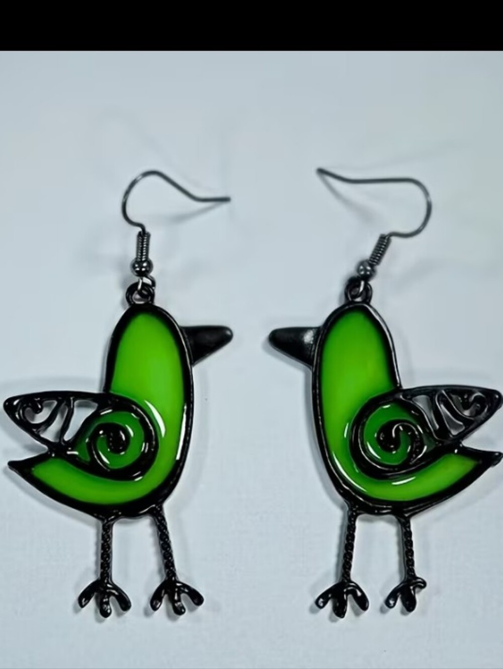 Green Bird Enamel Drop Earrings - Unbranded